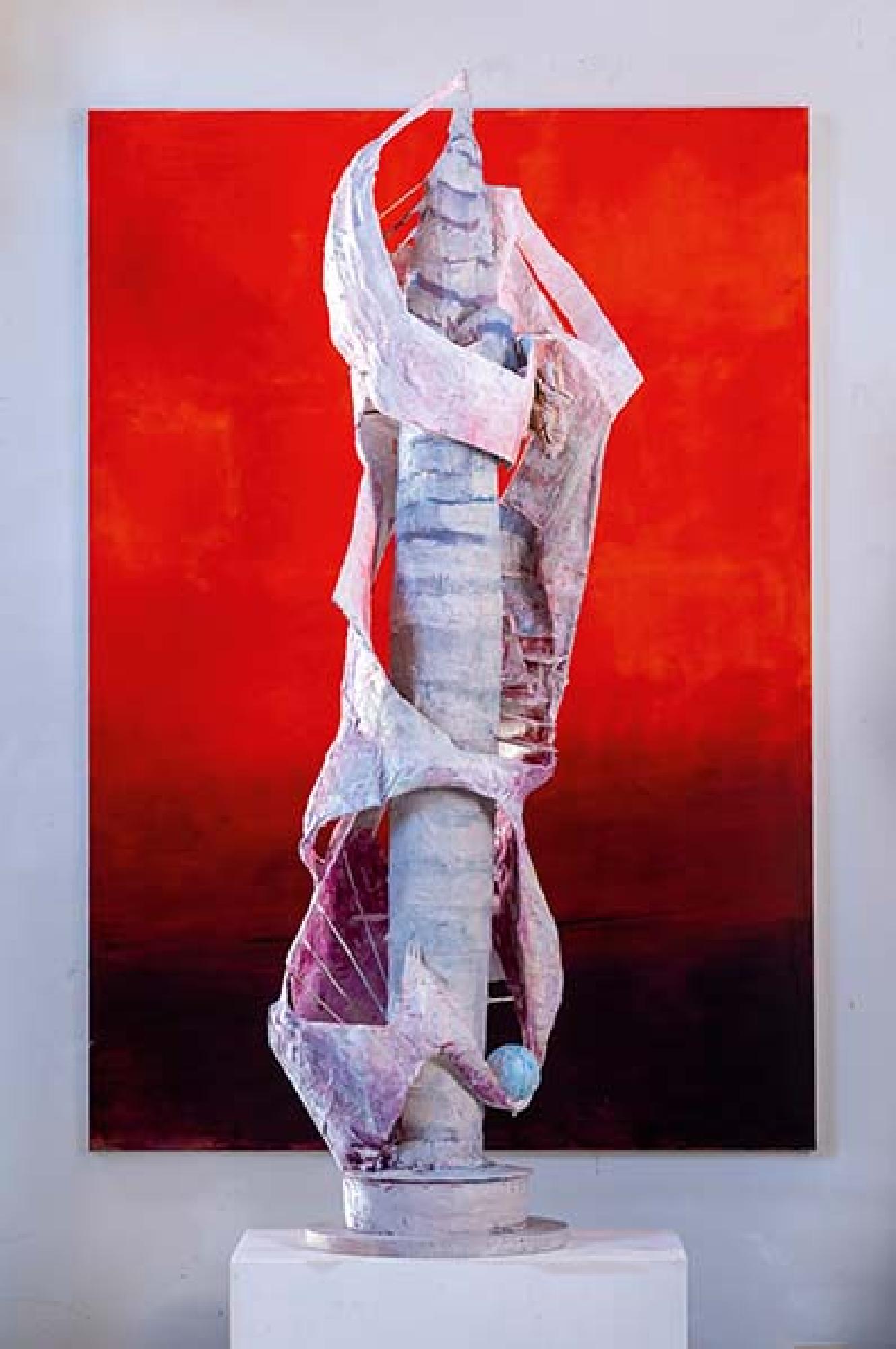 Leonard Lorenz: Weg&nbsp;nach&nbsp;innen
2026&nbsp;&blacksquare;&nbsp;Komposition&nbsp;Skulptur&nbsp;und&nbsp;Gemälde&nbsp;&blacksquare;&nbsp;230&nbsp;×&nbsp;75&nbsp;×&nbsp;45cm&nbsp;&blacksquare;&nbsp;Paper&nbsp;Plaster&nbsp;Collage